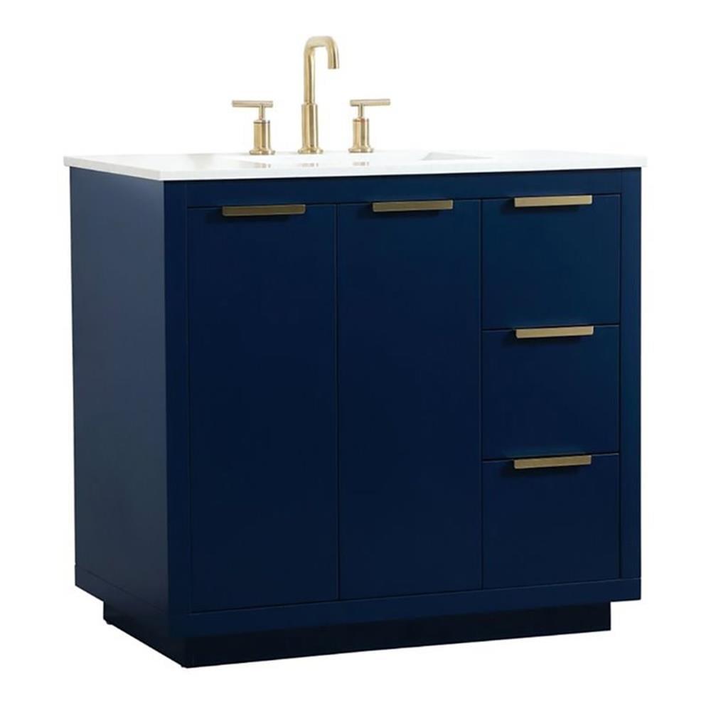 Blake 36" Blue MDF Bathroom Vanity with Gold Hardware