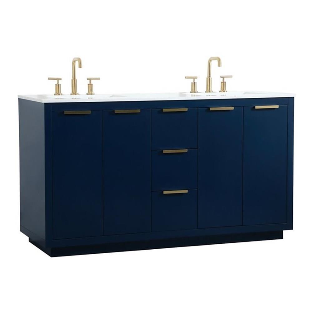 Blake 60" Blue MDF Double Bathroom Vanity with Gold Hardware