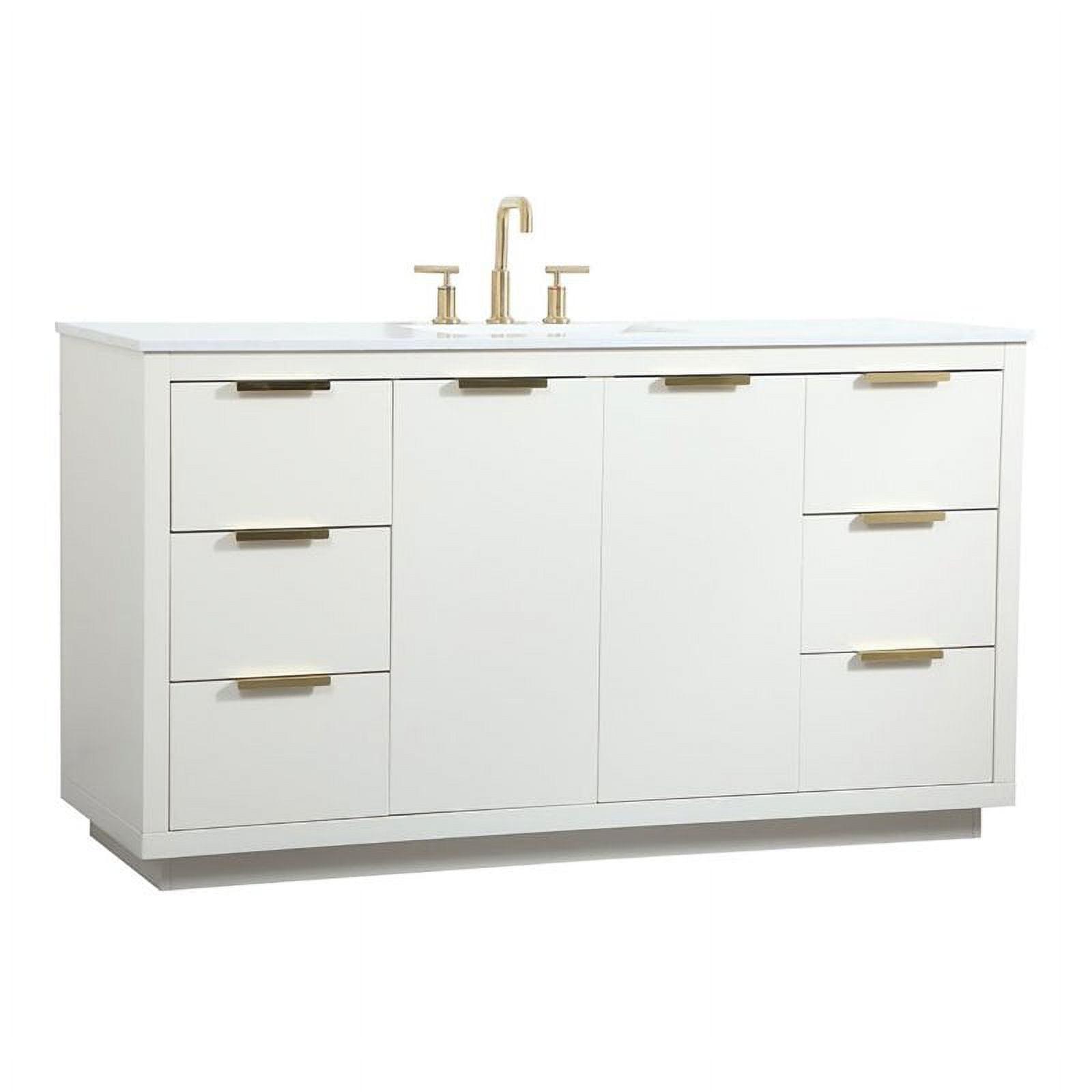 Blake 60" White MDF Bathroom Vanity with Gold Hardware