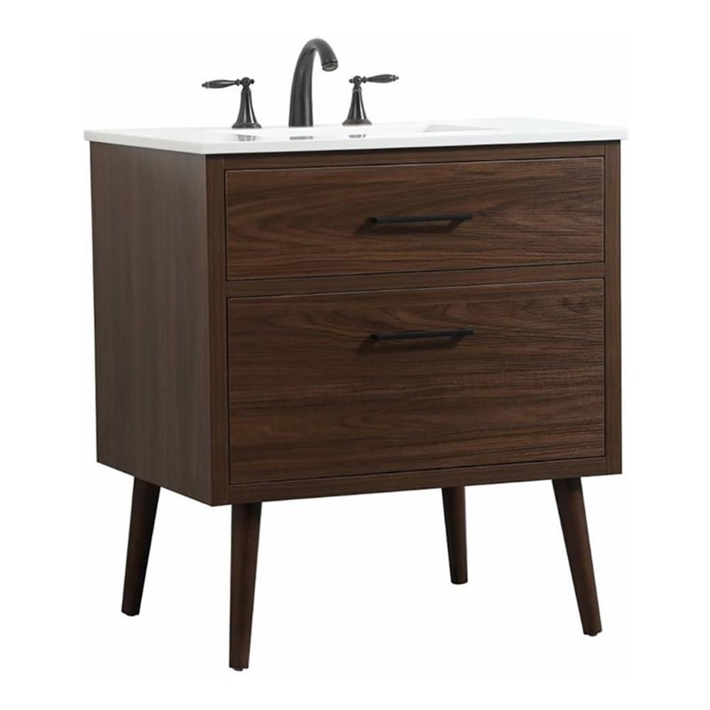 Walnut Mid-Century Modern Single Bathroom Vanity