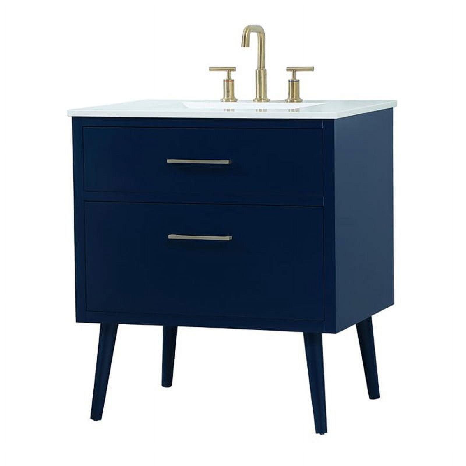 Modern Blue 30" Freestanding Bathroom Vanity with Porcelain Sink