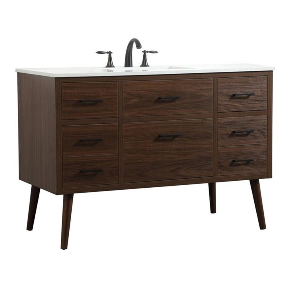 Walnut 48" Freestanding Bathroom Vanity with Engineered Marble Top