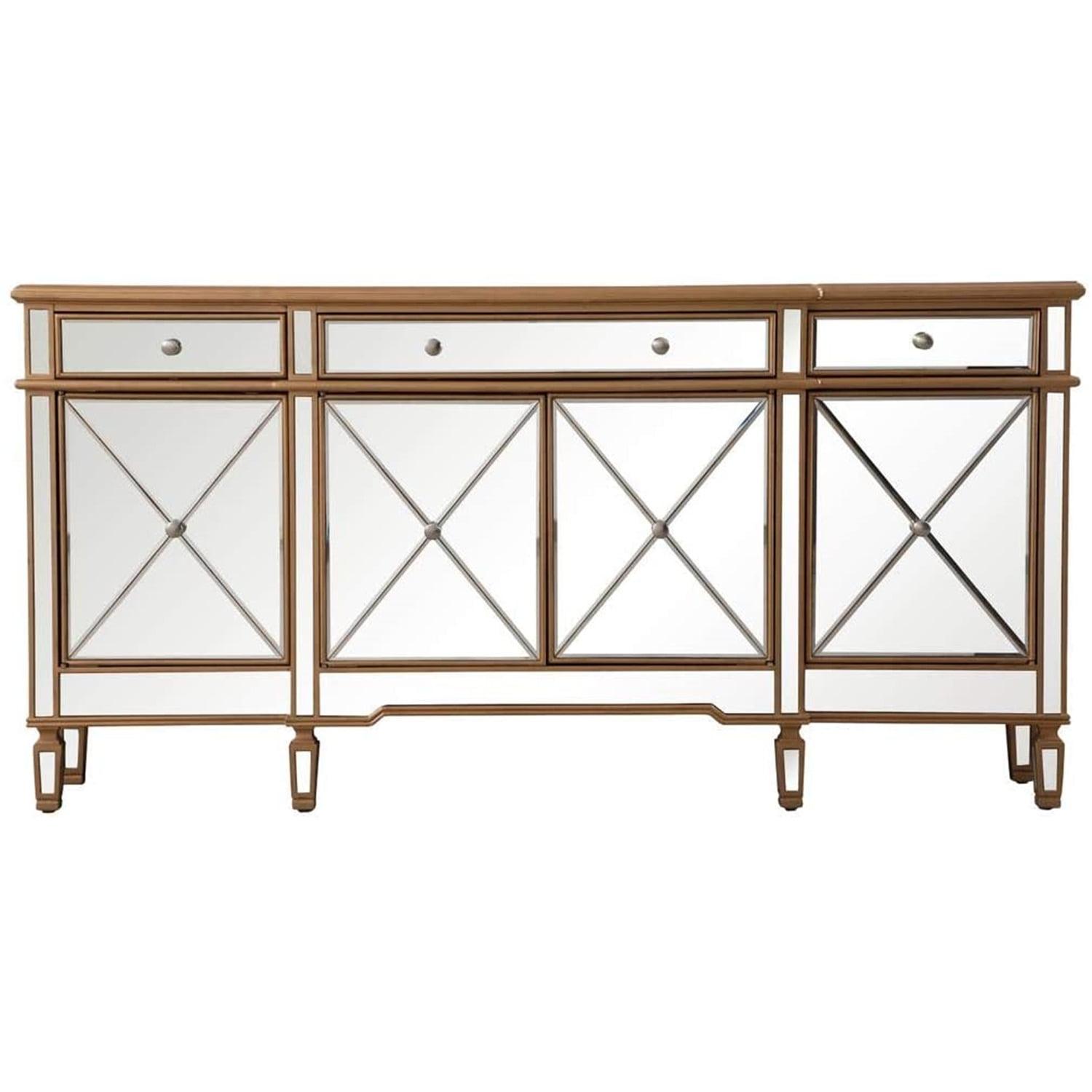 HomeStock Antique Appeal 72 Inch Mirrored Credenza In Gold