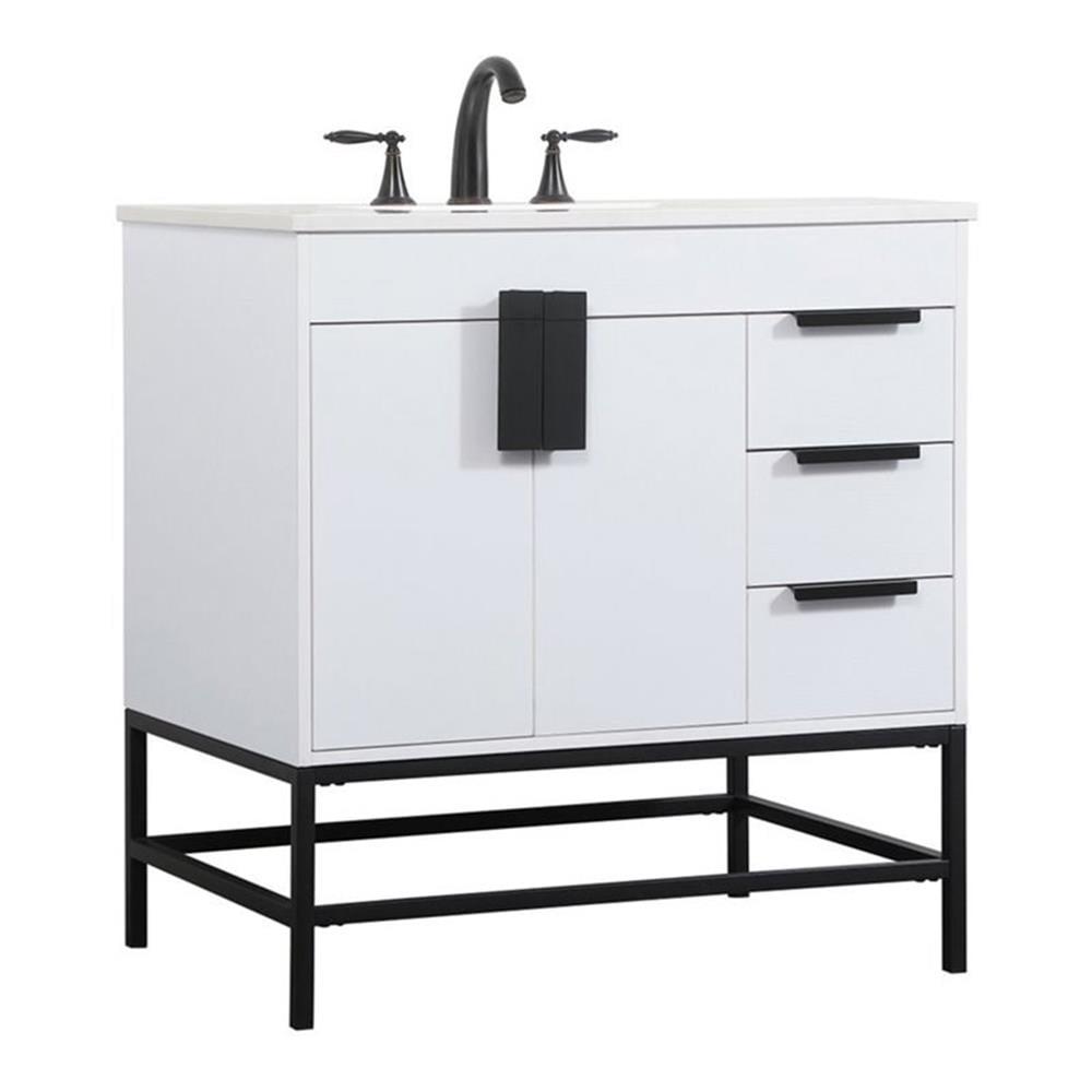 Eugene 32" White MDF Bathroom Vanity with Quartz Top