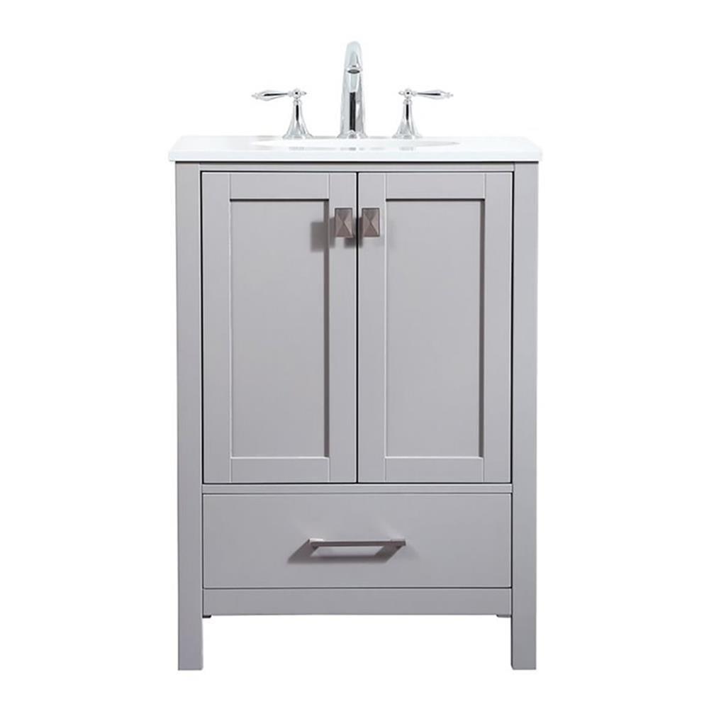 Gray 24" Single Freestanding Bathroom Vanity with Quartz Top