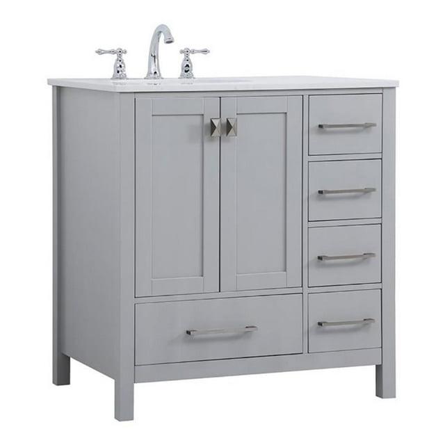 Elegant Decor Irene 32" Solid Wood and Stone Single Bathroom Vanity in Gray