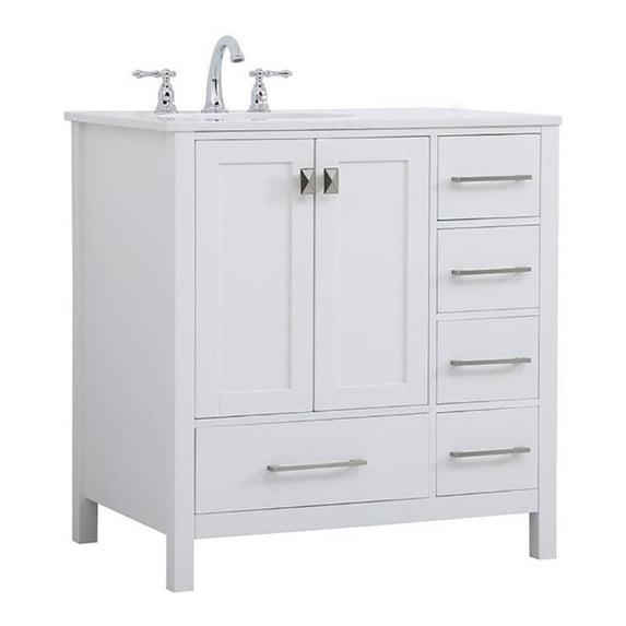 Elegant Decor Irene 32" Solid Wood and Stone Single Bathroom Vanity in White