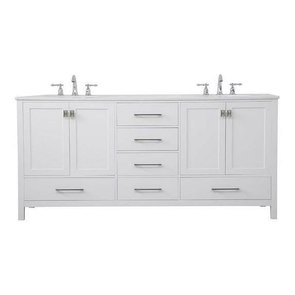 Elegant Decor Tocador de Baño Doble Irene de 72" de Madera Maciza y Piedra en Blanco
