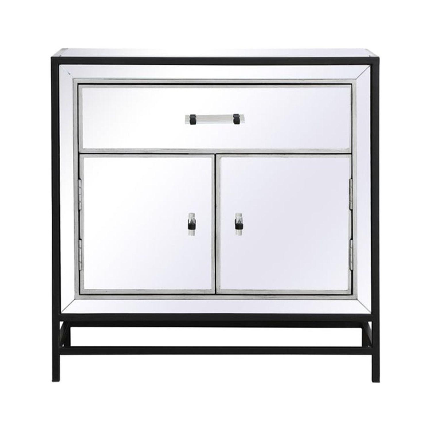 Elegant James Modern Black Mirrored 28.5" Cabinet