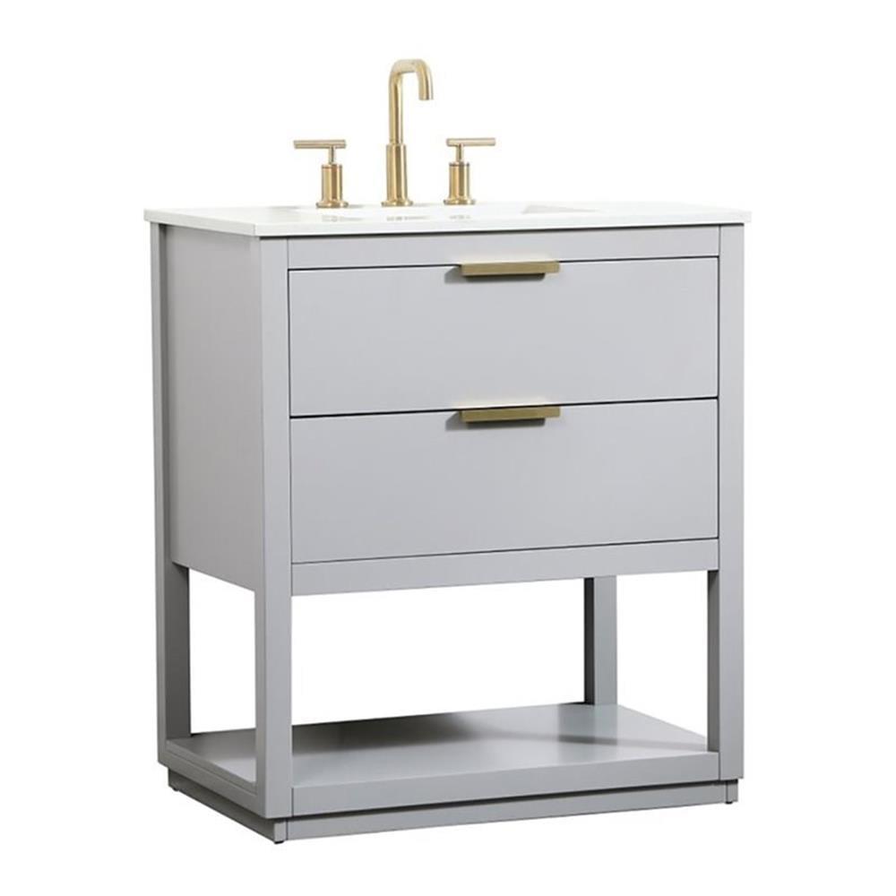 Elegant Decor Larkin 30" Solid Wood MDF Single Bathroom Vanity in Gray