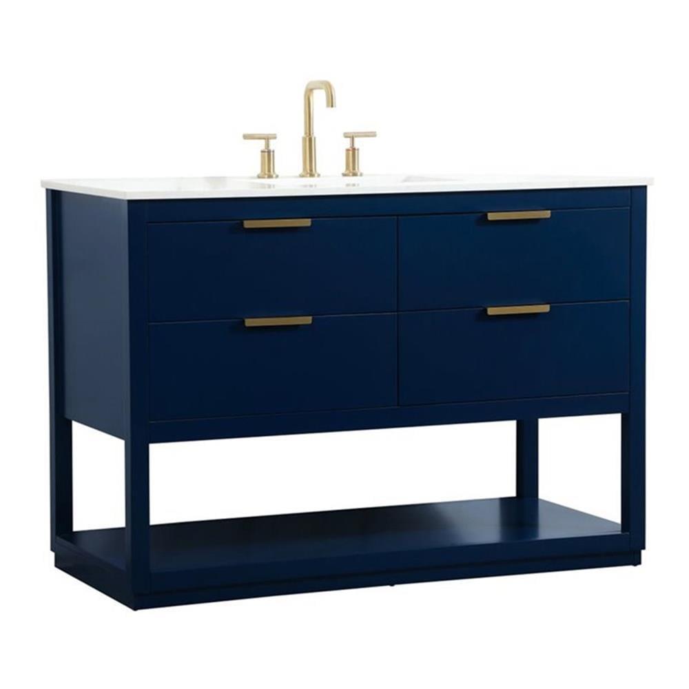 Larkin 48'' Blue Solid Wood Single Bathroom Vanity with Marble Top