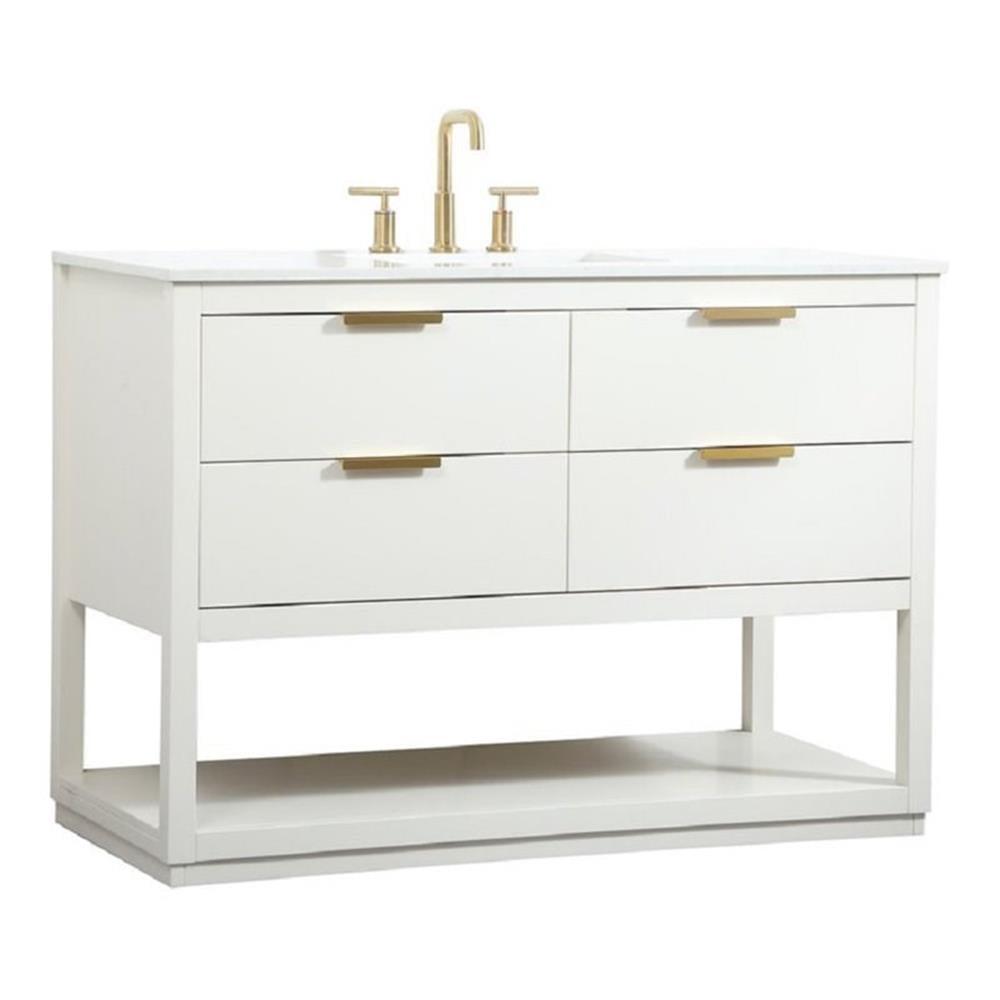 Larkin 48'' White Solid Wood Single Bathroom Vanity with Engineered Marble Top