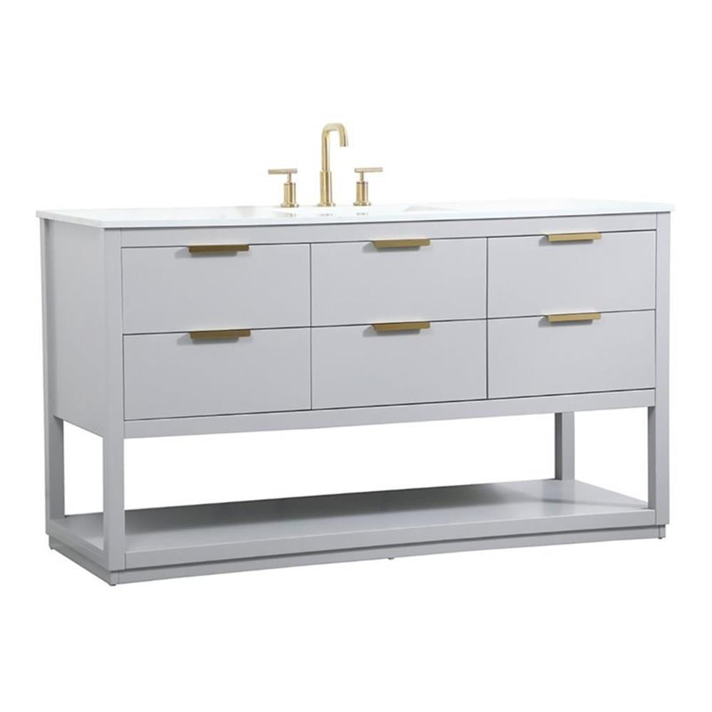 Elegant Decor Larkin 60" Solid Wood MDF Single Bathroom Vanity in Gray Finish