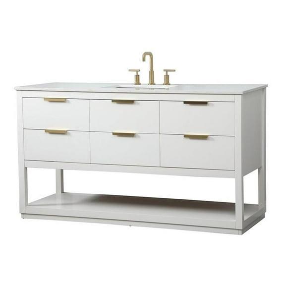 Elegant Decor Larkin 60" Solid Wood MDF Single Bathroom Vanity in White Finish