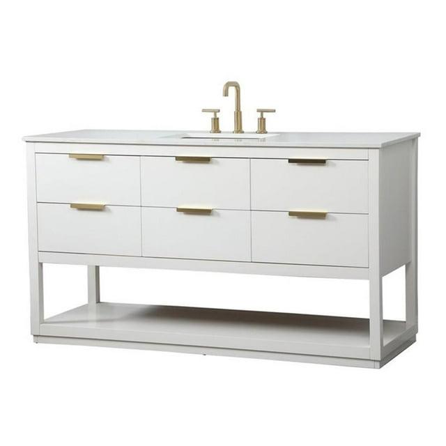 Elegant Decor Larkin 60" Solid Wood MDF Single Bathroom Vanity in White Finish