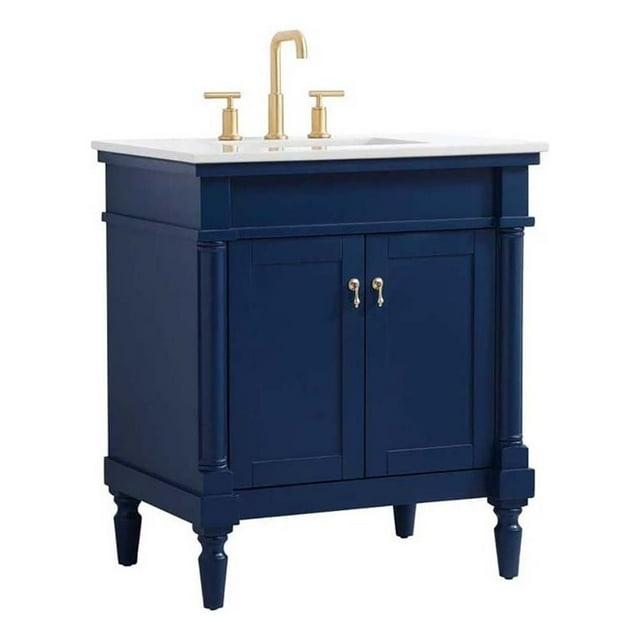 Elegant Decor 30 Inch Single Bathroom Vanity In Blue With Ivory White Engineered Marble