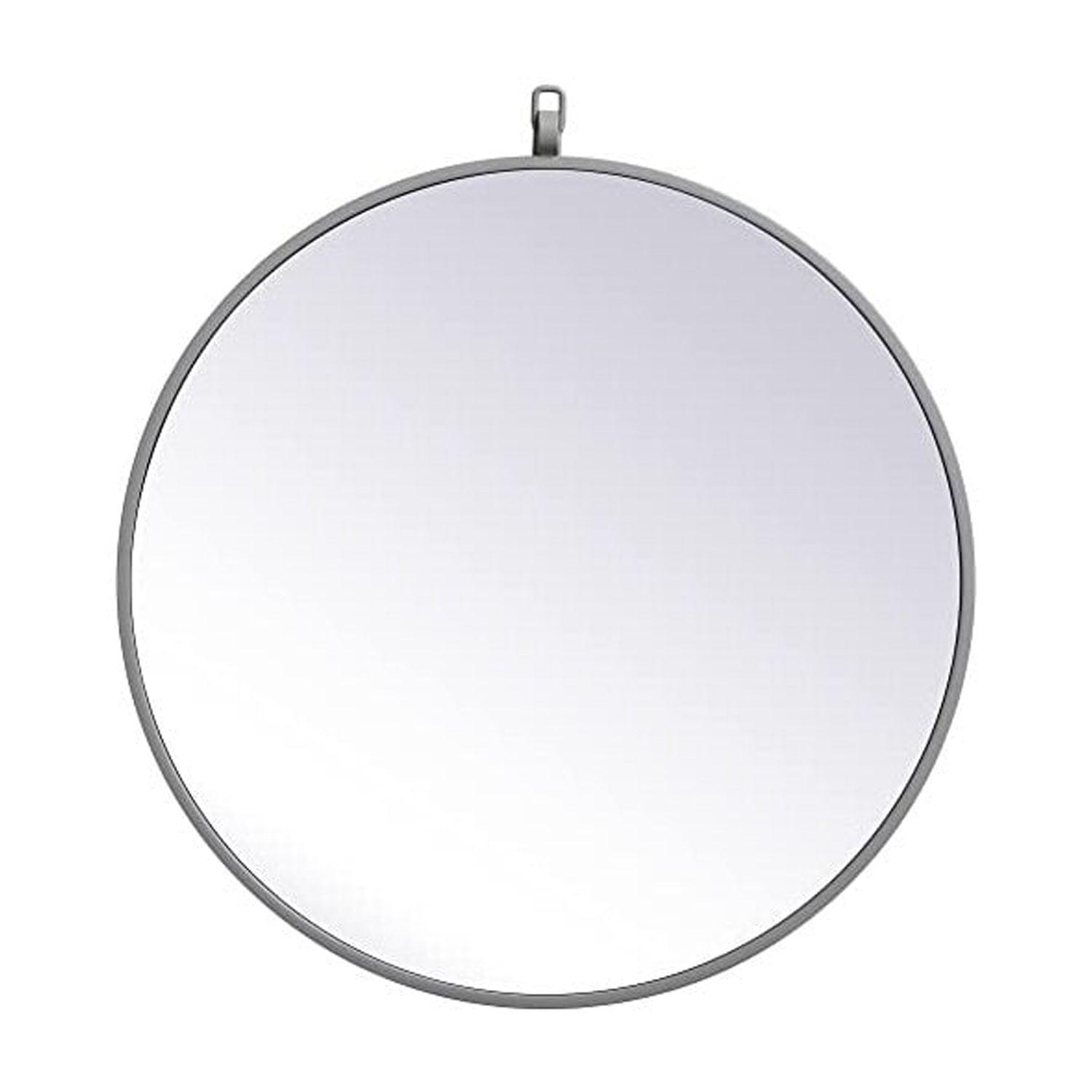 21 in. Metal Frame Round Mirror with Decorative Hook, Grey
