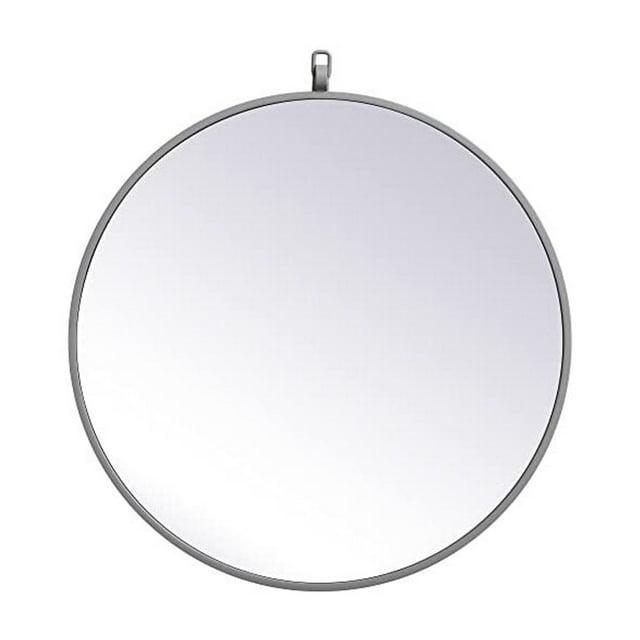 21 in. Metal Frame Round Mirror with Decorative Hook, Grey