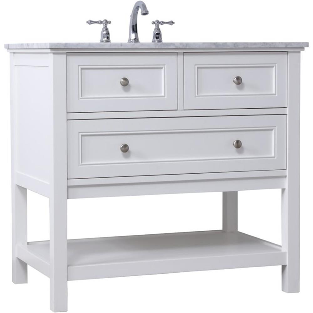 36" White Poplar Wood Bathroom Vanity with Marble Top