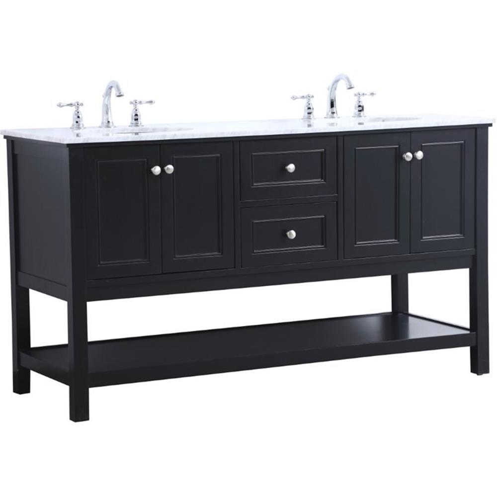 Elegant Decor Metropolis 60" Double Sink Marble Top Bathroom Vanity in Black