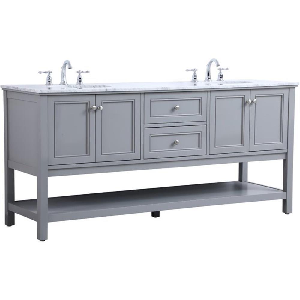 Elegant Decor Metropolis 72" Double Sink Marble Top Bathroom Vanity in Gray