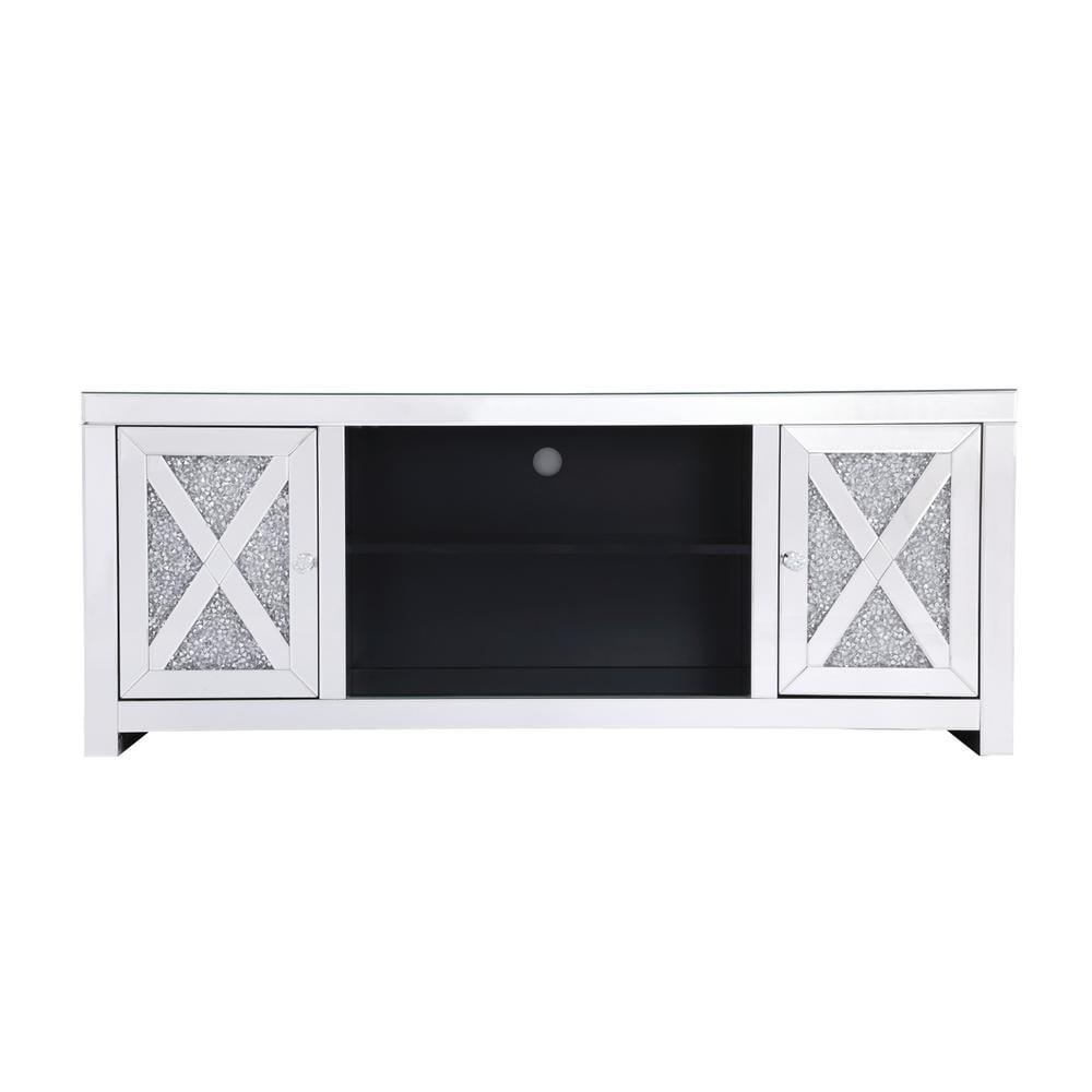 Elegant Decor Modern 2 Door 59" Clear Silver Crystal Mirrored TV Stand