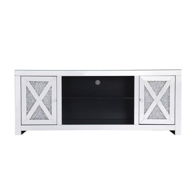 Elegant Decor Modern 2 Door 59" Clear Silver Crystal Mirrored TV Stand
