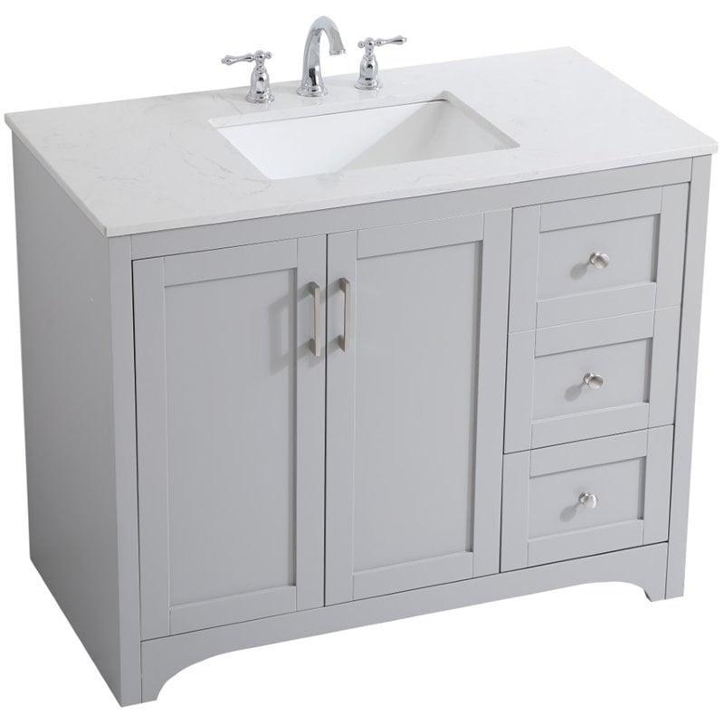 Gray 42" Single Bathroom Vanity with Quartz Top