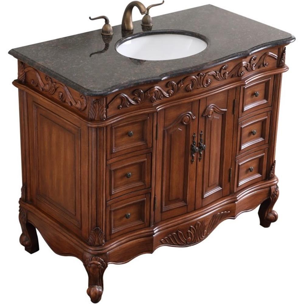 Teak and Marble 42" Single Bathroom Vanity with Porcelain Sink