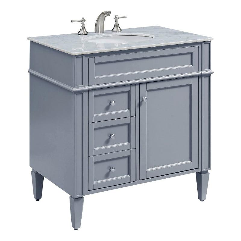 Gray Wood Single Bathroom Vanity with Marble Top