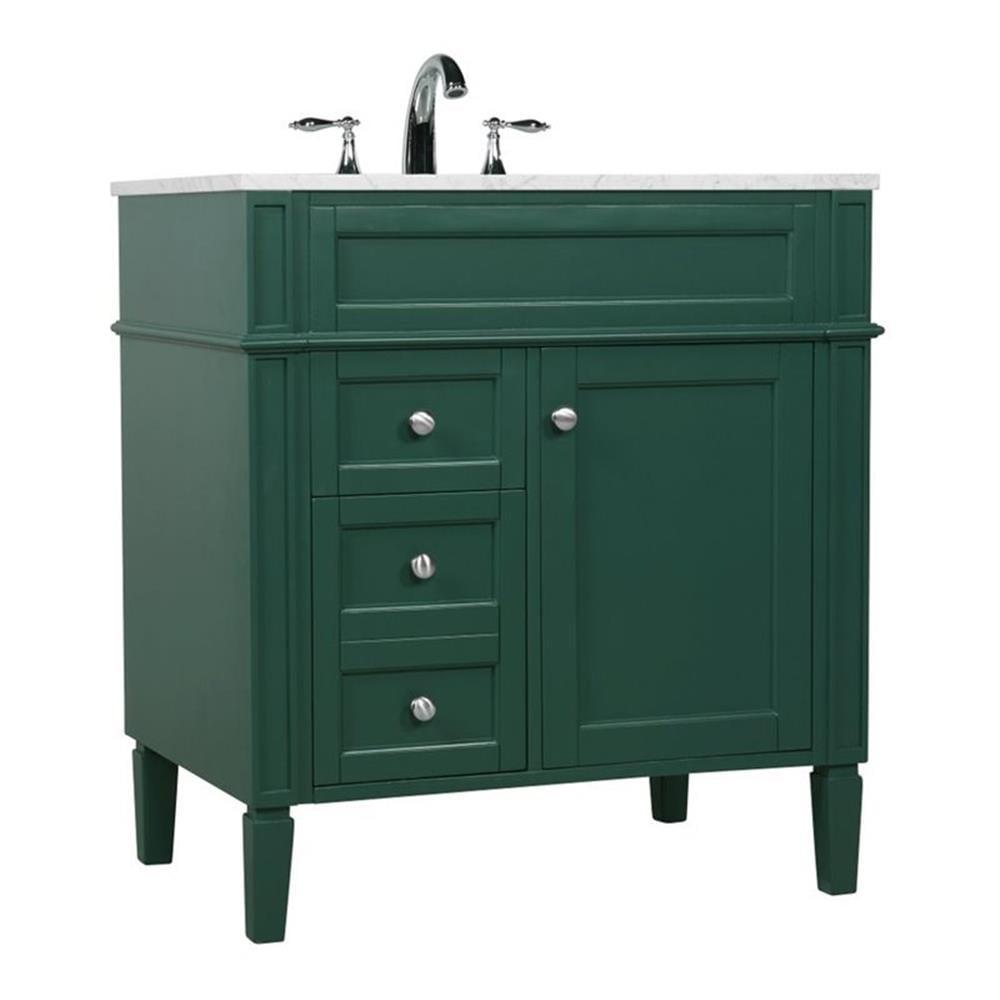 Elegant Decor Park Avenue 32" Metal MDF Marble Single Bathroom Vanity in Green