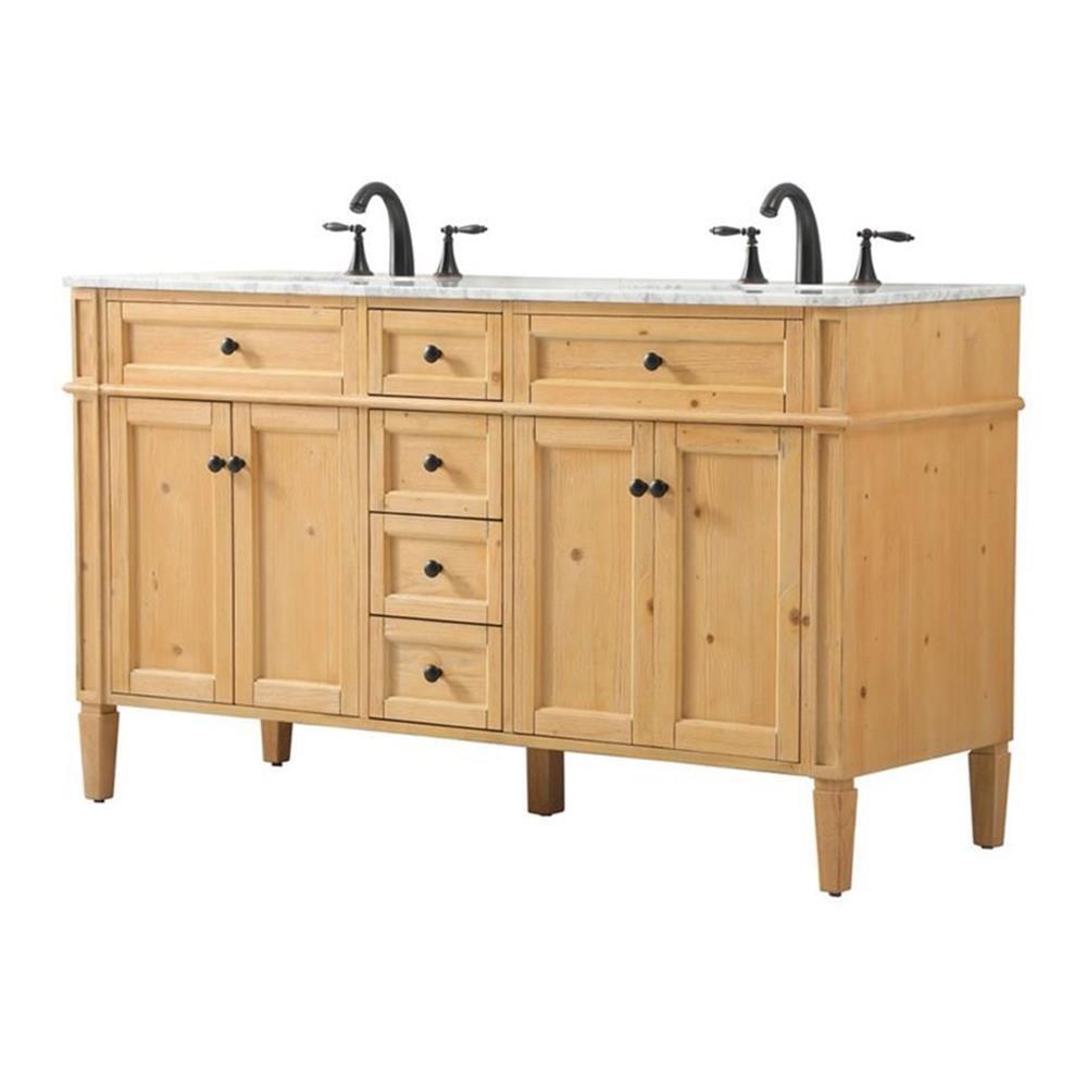 Elegant Decor Park Avenue 60" Aluminum MDF Double Bathroom Vanity - Natural Wood