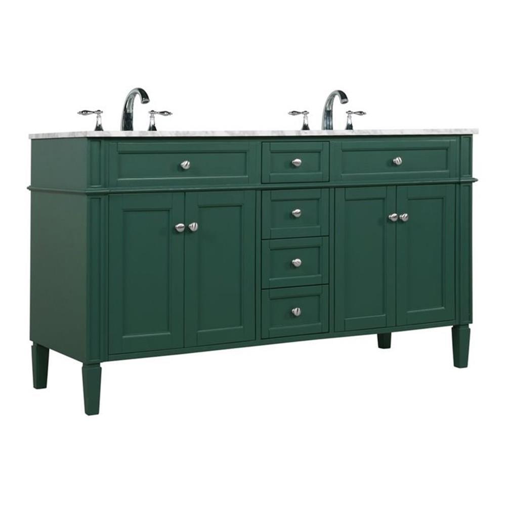 Green Solid Wood MDF Marble Double Bathroom Vanity with Porcelain Sinks