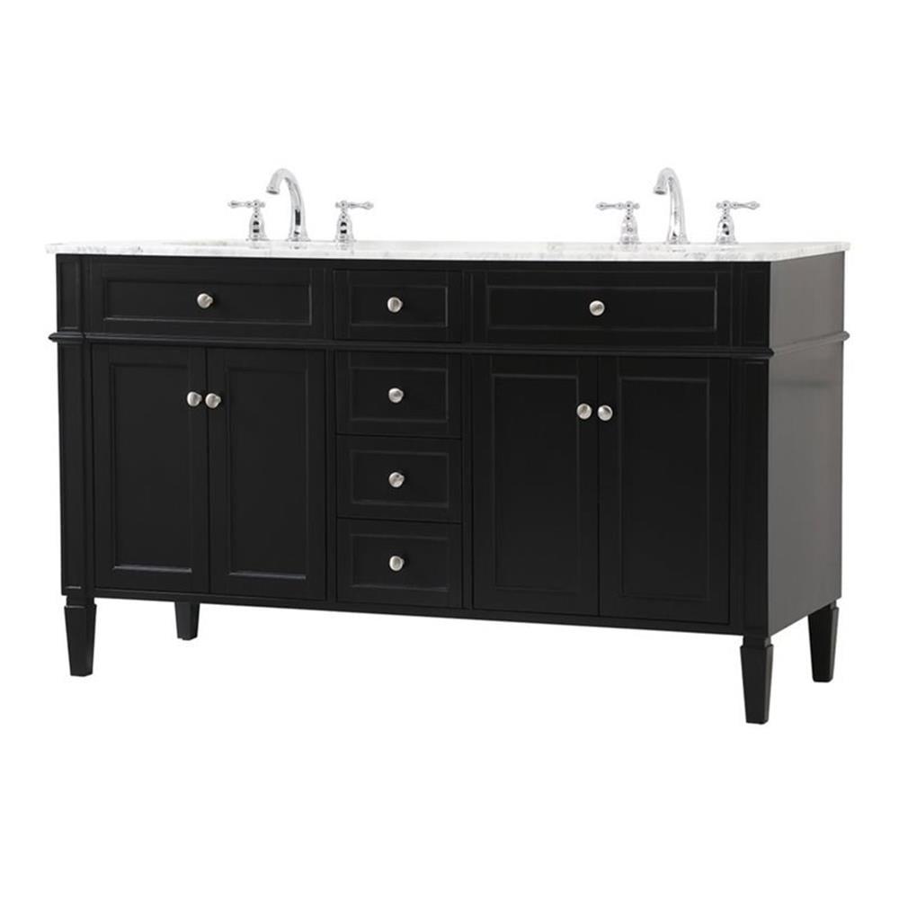 Elegant Decor Park Avenue 60" Solid Wood & Metal Double Bathroom Vanity in Black