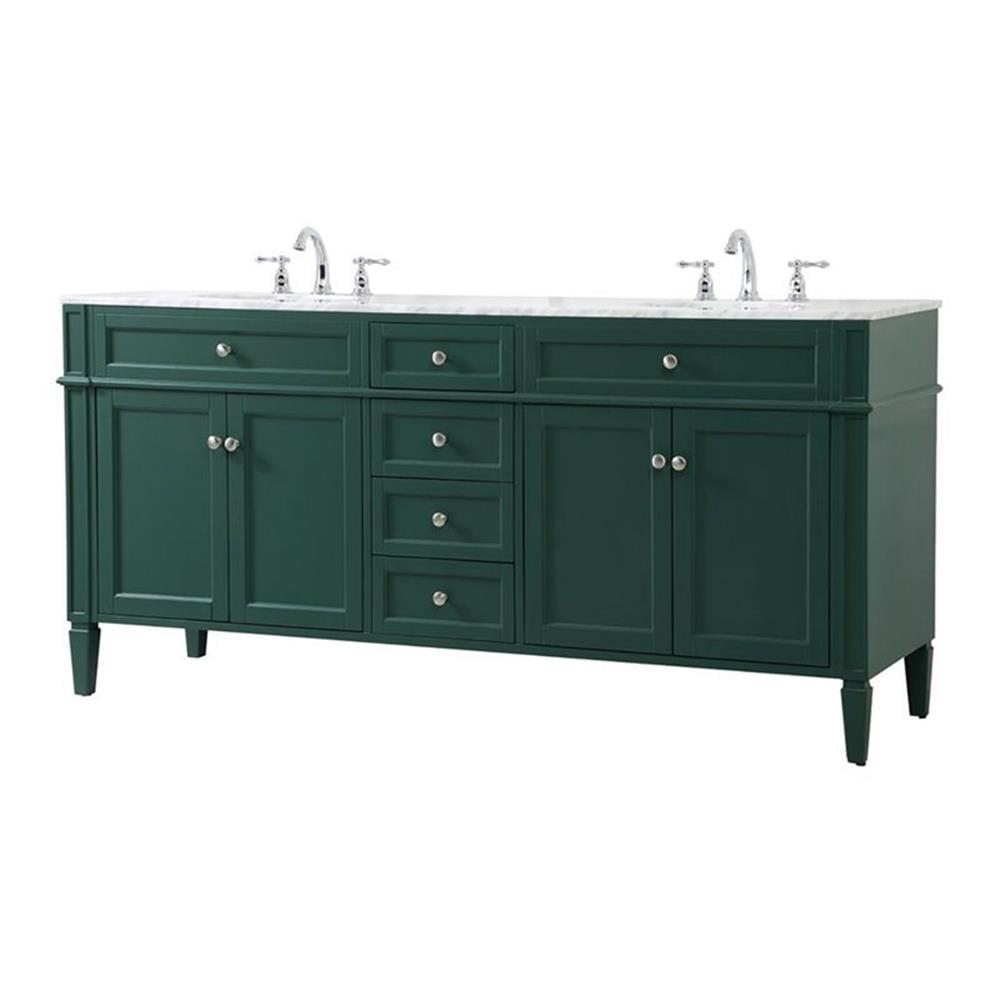 Green Solid Wood MDF Marble Double Bathroom Vanity with Porcelain Sinks