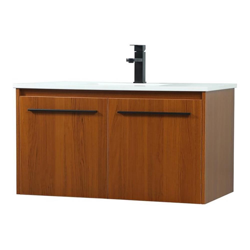 Elegant Decor Penn 36" Aluminum Alloy MDF Single Bathroom Vanity in Teak