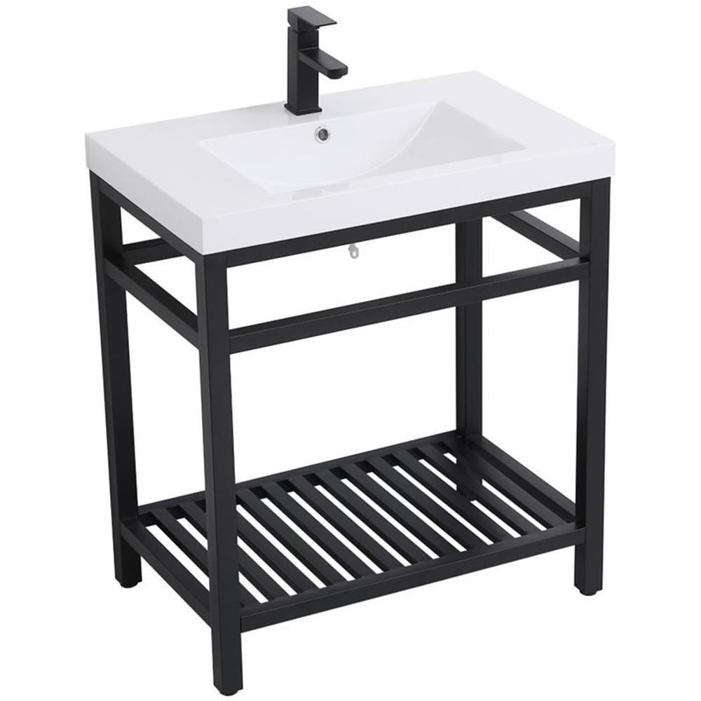 Raya 30" Black Metal Bathroom Vanity with White Resin Top