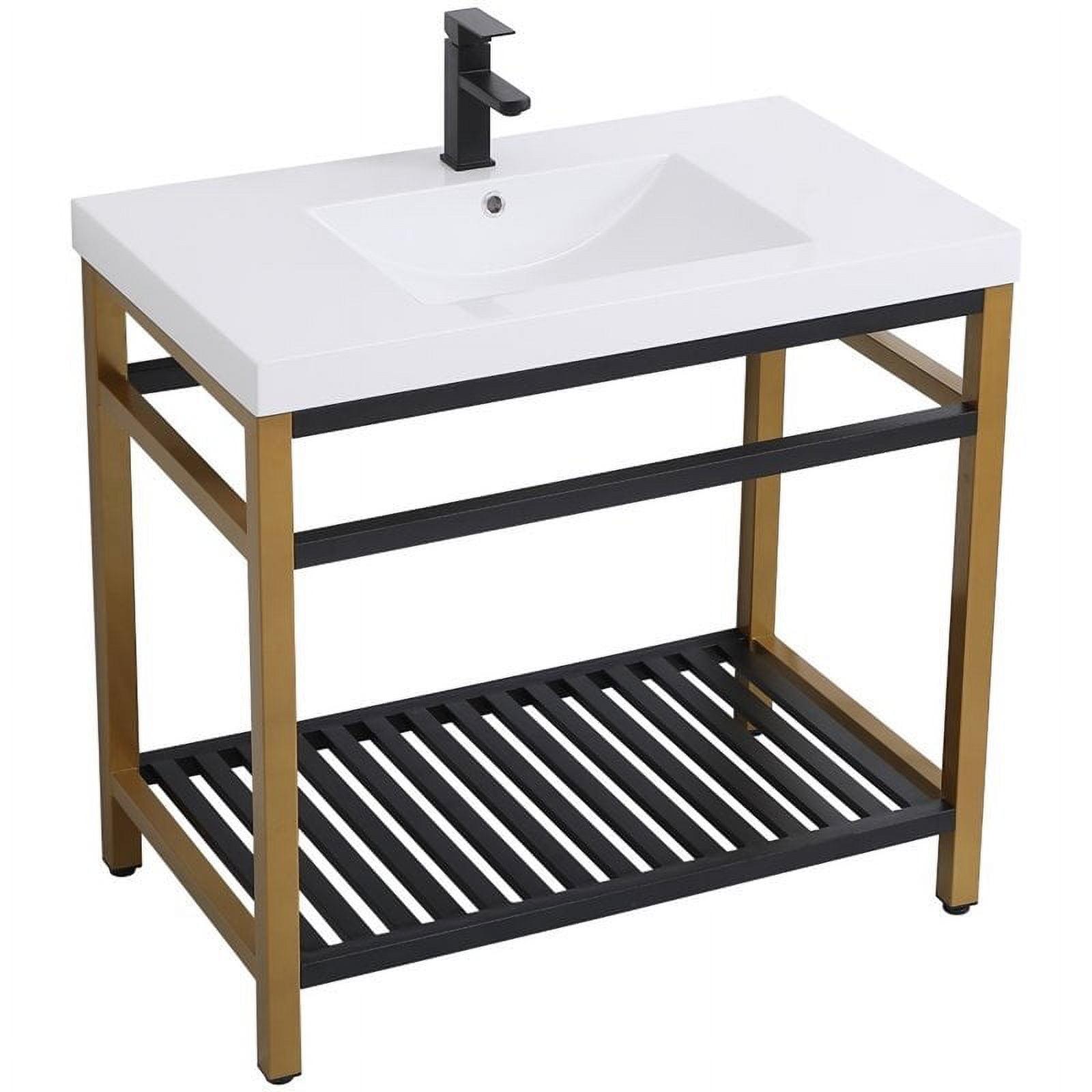 Modern Simplicity 36" Gold and Black Metal Bathroom Vanity