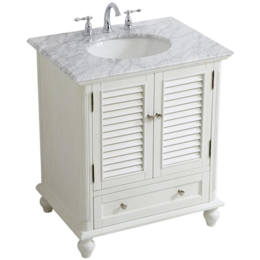 Elegant 30" White Rubberwood Single Bathroom Vanity