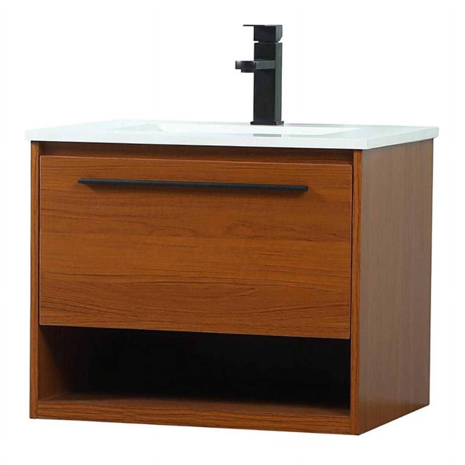 Modern Teak 24" Wall-Mount Single Drawer Bathroom Vanity