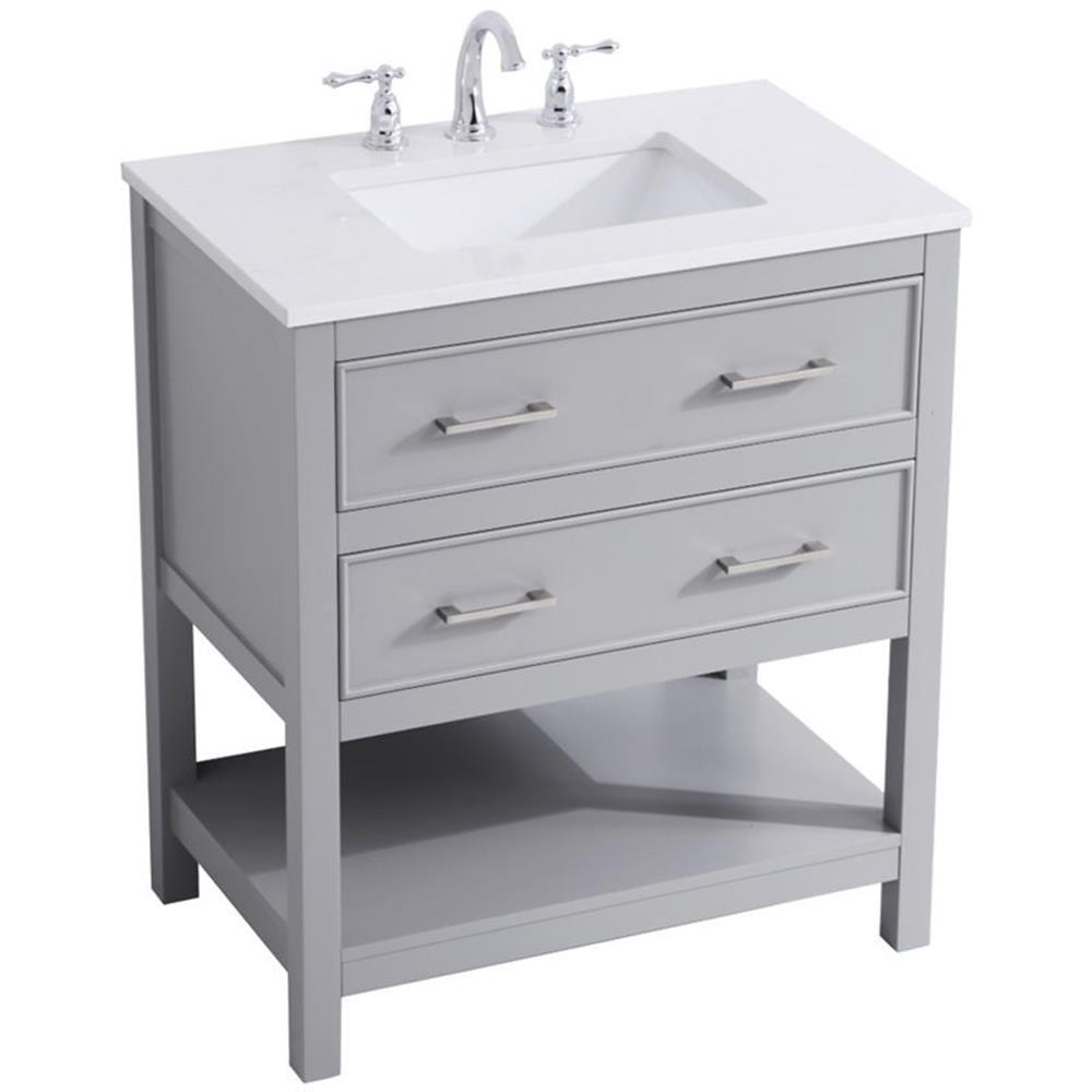 Gray 30" Single Bathroom Vanity with Quartz Top