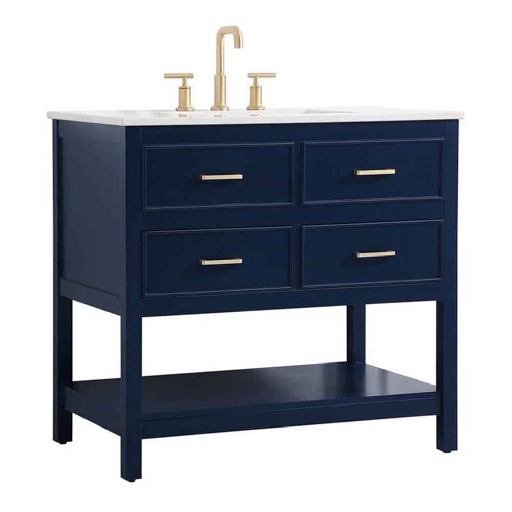 Sinclaire 36" Blue MDF Bathroom Vanity with Engineered Marble Top