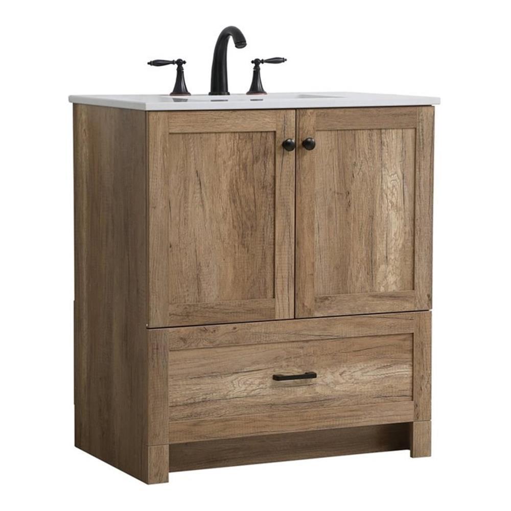 Natural Oak 30" Single Bathroom Vanity with Porcelain Sink