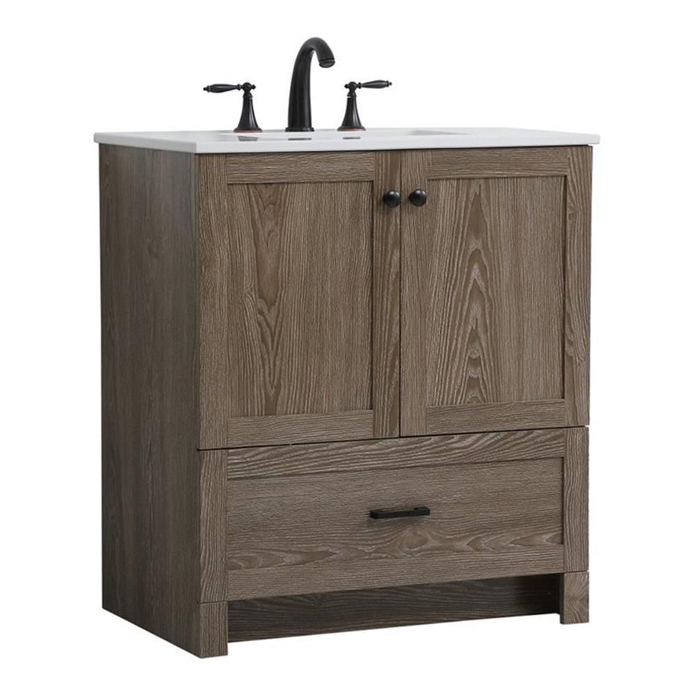 Elegant Decor Soma 30" Steel and MDF Single Bathroom Vanity in Weathered Oak