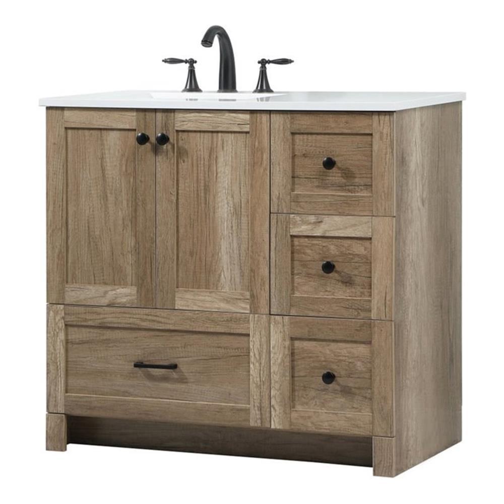 Elegant Decor Soma 36" Aluminum MDF Single Bathroom Vanity in Natural Oak