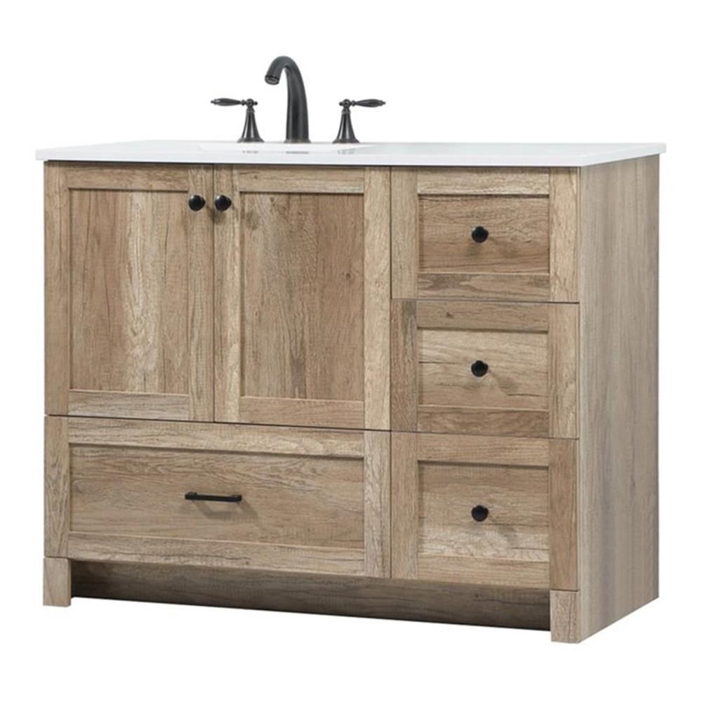 Natural Oak 42" Freestanding Bathroom Vanity with Engineered Marble Top