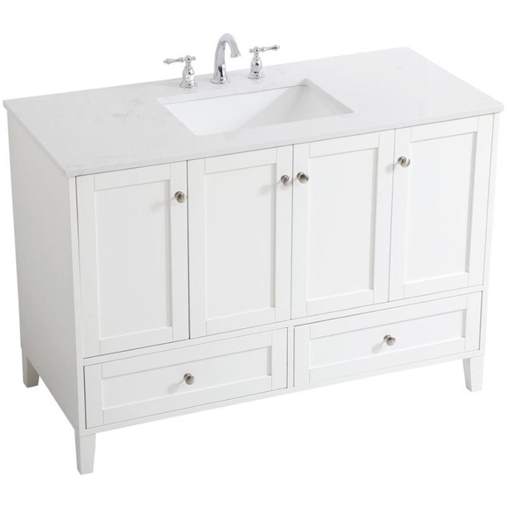 White 48" Single Quartz Top Bathroom Vanity with Drawers