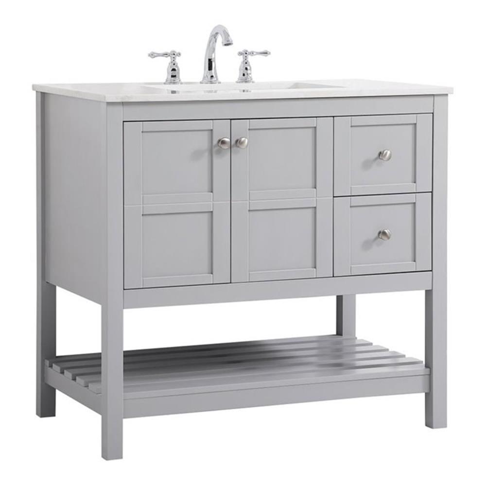 Theo 36" Gray Single Bathroom Vanity with White Stone Countertop