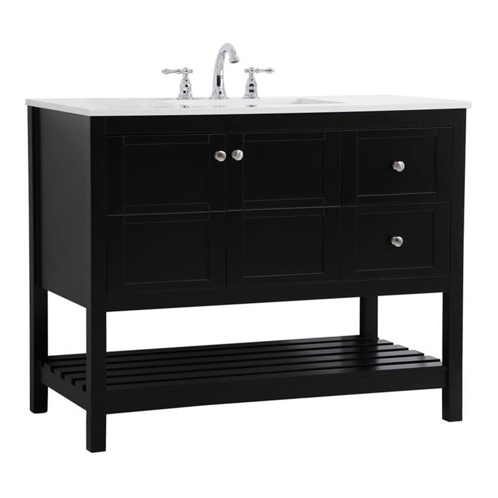 Elegant Decor Theo 42" Steel and Solid Wood Single Bathroom Vanity in Black