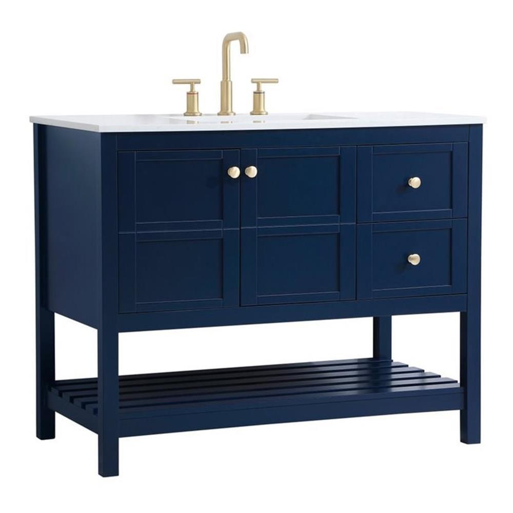 Elegant Decor Theo 42" Steel and Solid Wood Single Bathroom Vanity in Blue